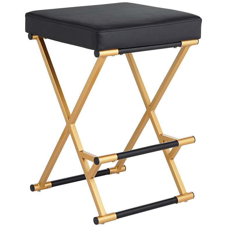 Image 3 Carter 25" High Black Faux Leather and Gold Counter Stool