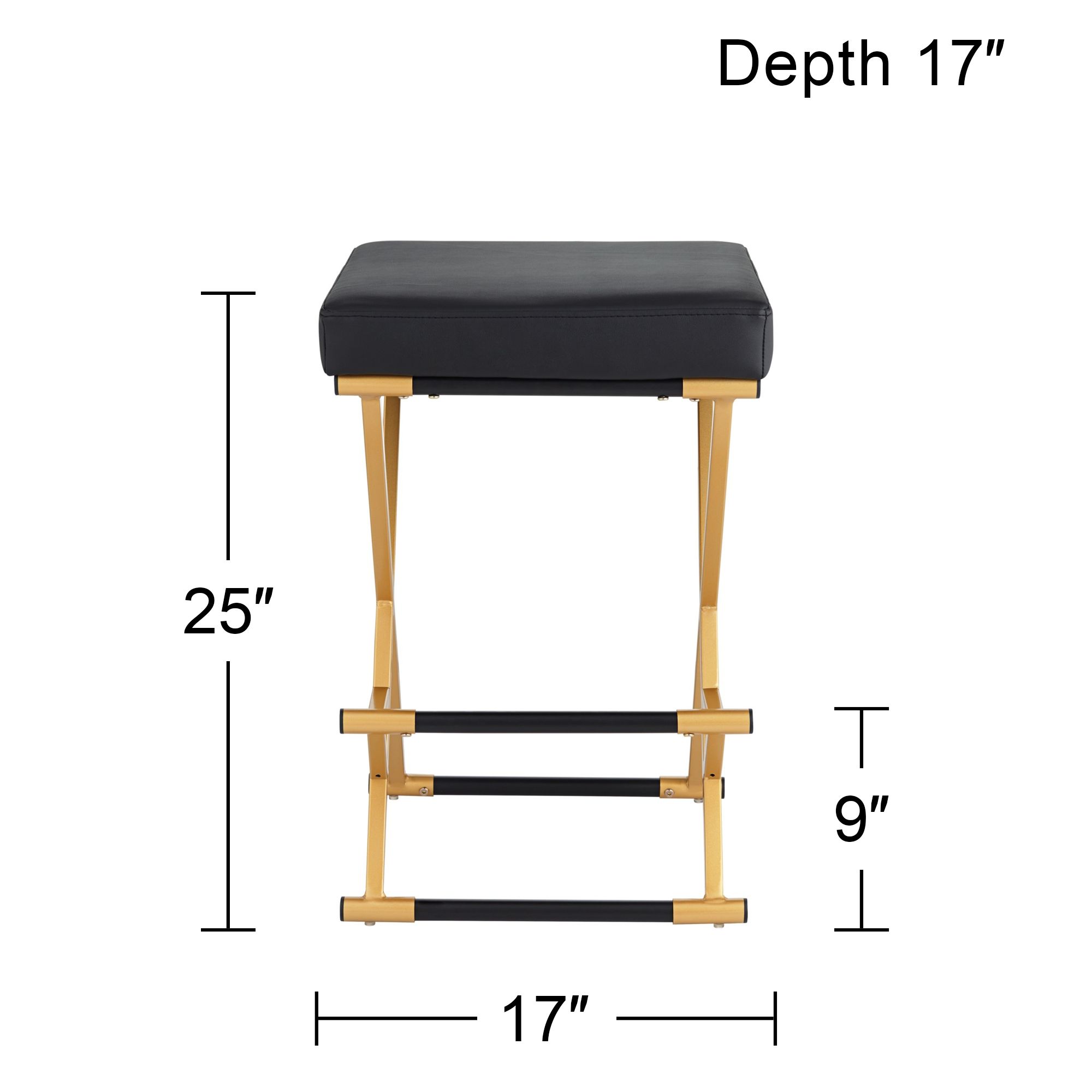 Carter 25" High Black Faux Leather and Gold Counter Stool in scene