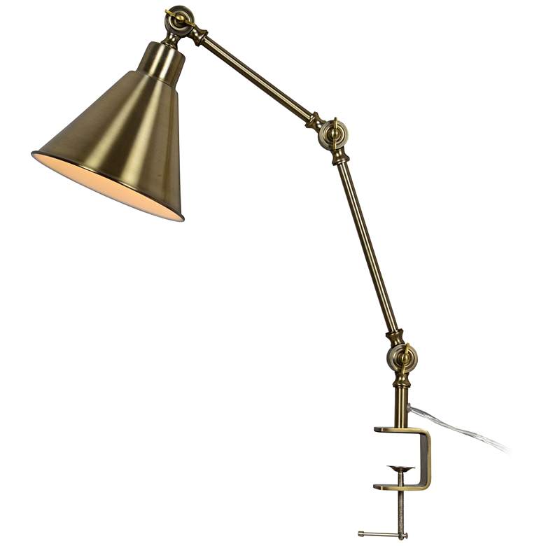 Image 1 Carter Antique Brass Metal Clamp-On Adjustable Desk Lamp