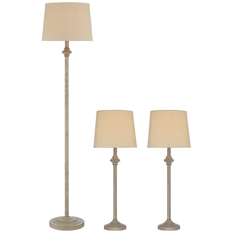 Image 2 Carter Beige Finish Cream Shade 3-Piece Floor and Table Lamp Set