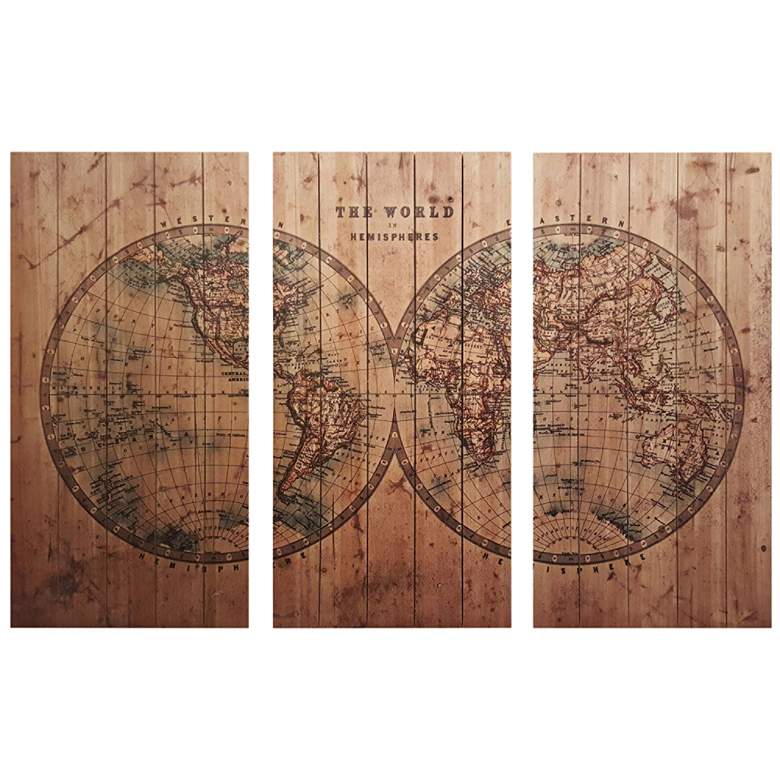 Image 2 Cartography Arte de Legno 60 inch Wide Triptych Wood Wall Art