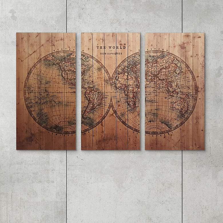 Image 1 Cartography Arte de Legno 60" Wide Triptych Wood Wall Art