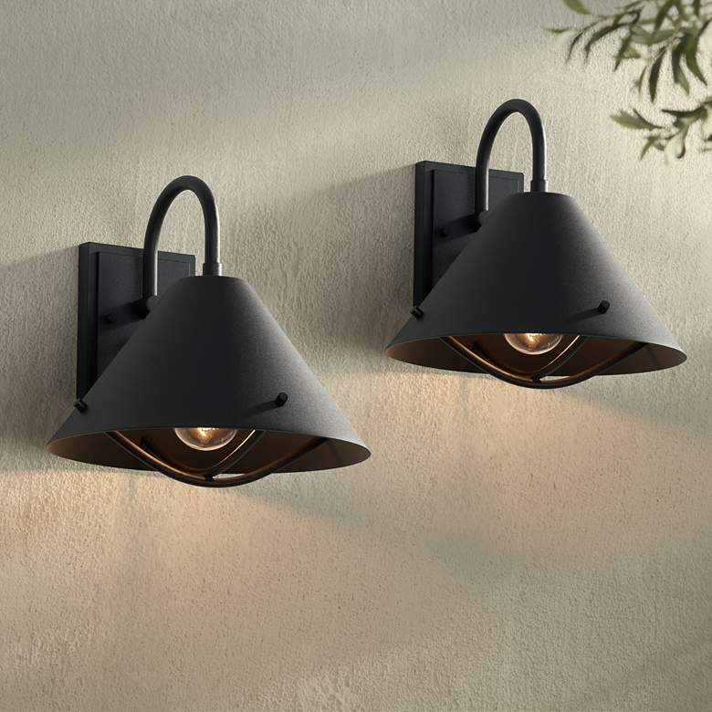 Image 1 Cartwright 11" High Black Outdoor Wall Barn Light Set of 2