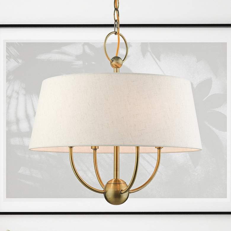 Image 2 Cartwright 18" Wide Antique Brass 4-Light Drum Chandelier