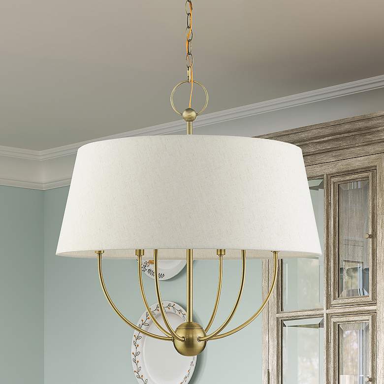Image 2 Cartwright 24" Wide Antique Brass 6-Light Drum Chandelier