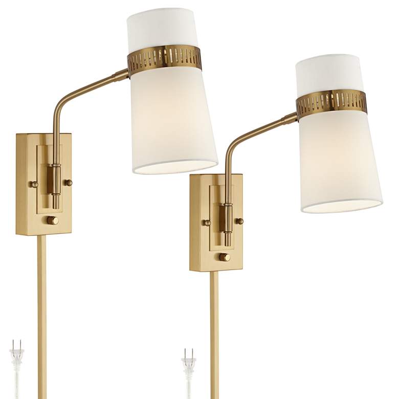 Image 2 Cartwright Antique Brass Plug-In Wall Lamps Set of 2