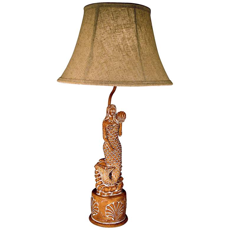 Image 1 Carved Mermaid 27 inch High Table Lamp With Cloth Shade