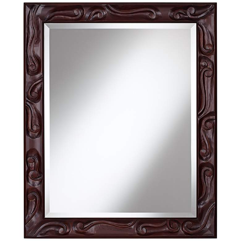 Image 1 Carved Scroll 34 inch High Chocolate Brown Wall Mirror