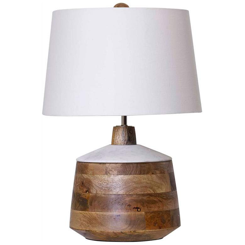 Image 1 Carved Wood Body 18 inch Natural &amp; White Table Lamp With Marble Lid Ac