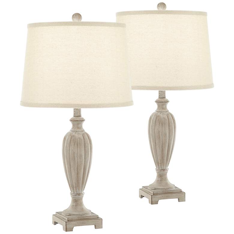 Image 1 Carved Wood Traditional Table Lamps Set of 2