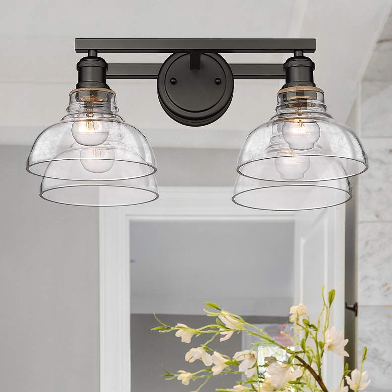Image 1 Carver 19 1/2" Wide Matte Black 2-Light Bath Light with Clear Glass
