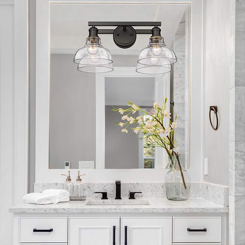 Image 5 Carver 19 1/2" Wide Matte Black 2-Light Bath Light with Clear Glass more views