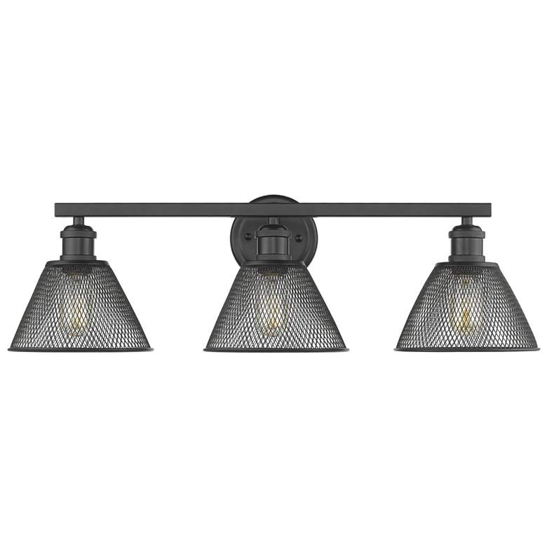 Image 1 Carver 27 1/2" Wide Matte Black 3-Light Bath Light with Black Mesh