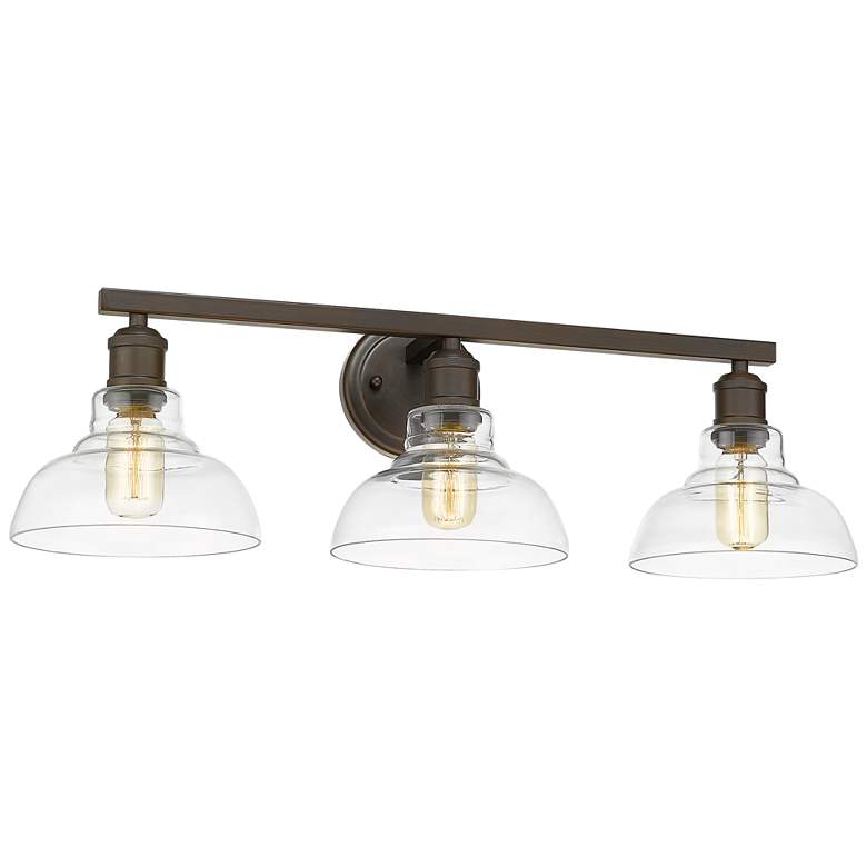 Image 2 Carver 27 1/2 inch Wide Rubbed Bronze Clear 3-Light Bath Light