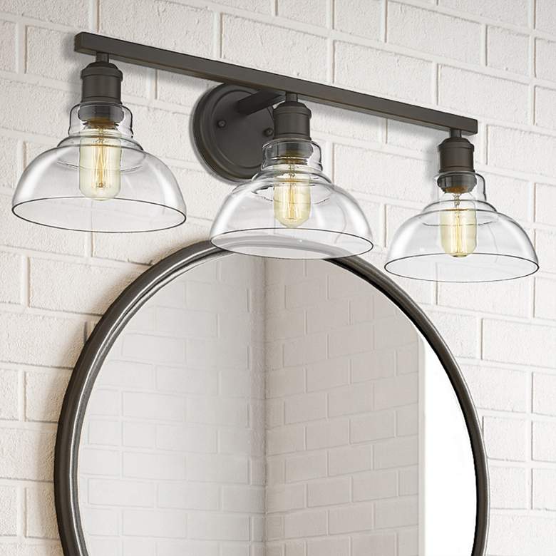 Image 1 Carver 27 1/2" Wide Rubbed Bronze Clear 3-Light Bath Light