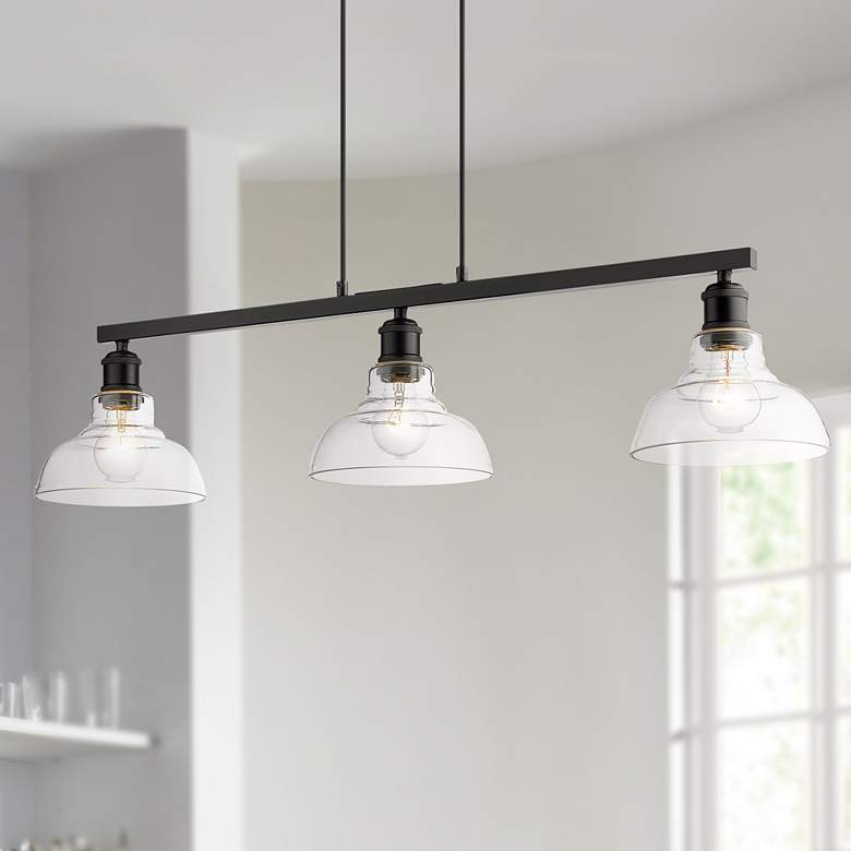 Image 1 Carver 35 1/2" Wide Matte Black 3-Light Linear Pendant