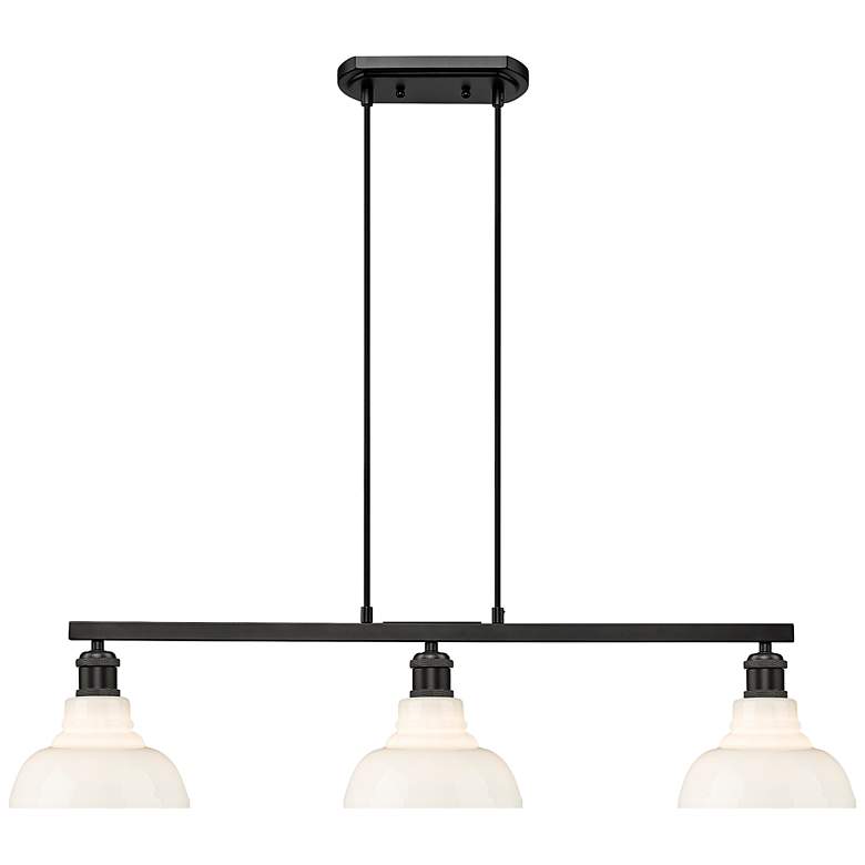 Image 1 Carver 35 1/2"W Black 3-Light Linear Pendant w/ Milk Glass