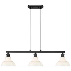 Carver 35 1/2"W Black 3-Light Linear Pendant w/ Milk Glass