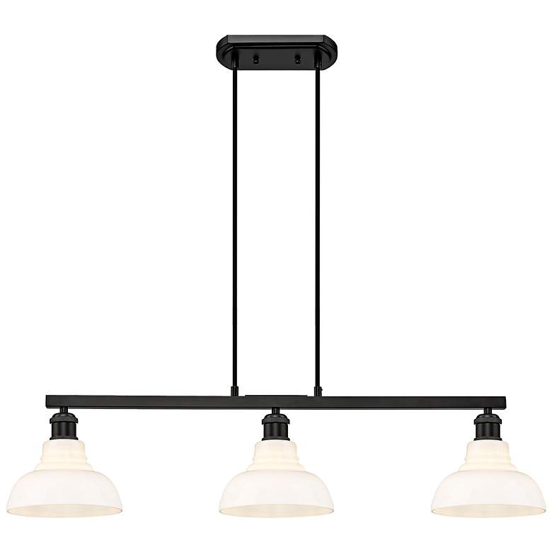 Image 7 Carver 35 1/2"W Black 3-Light Linear Pendant w/ Milk Glass more views