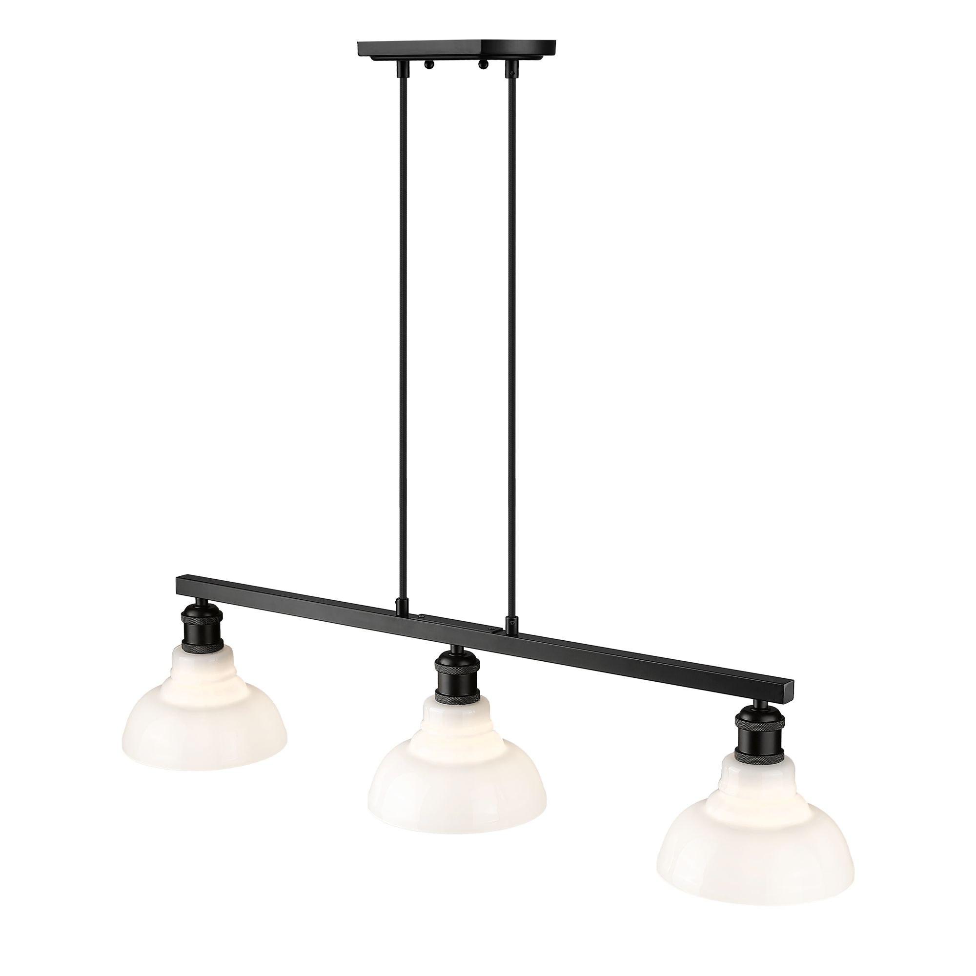 Carver 35 1/2"W Black 3-Light Linear Pendant w/ Milk Glass