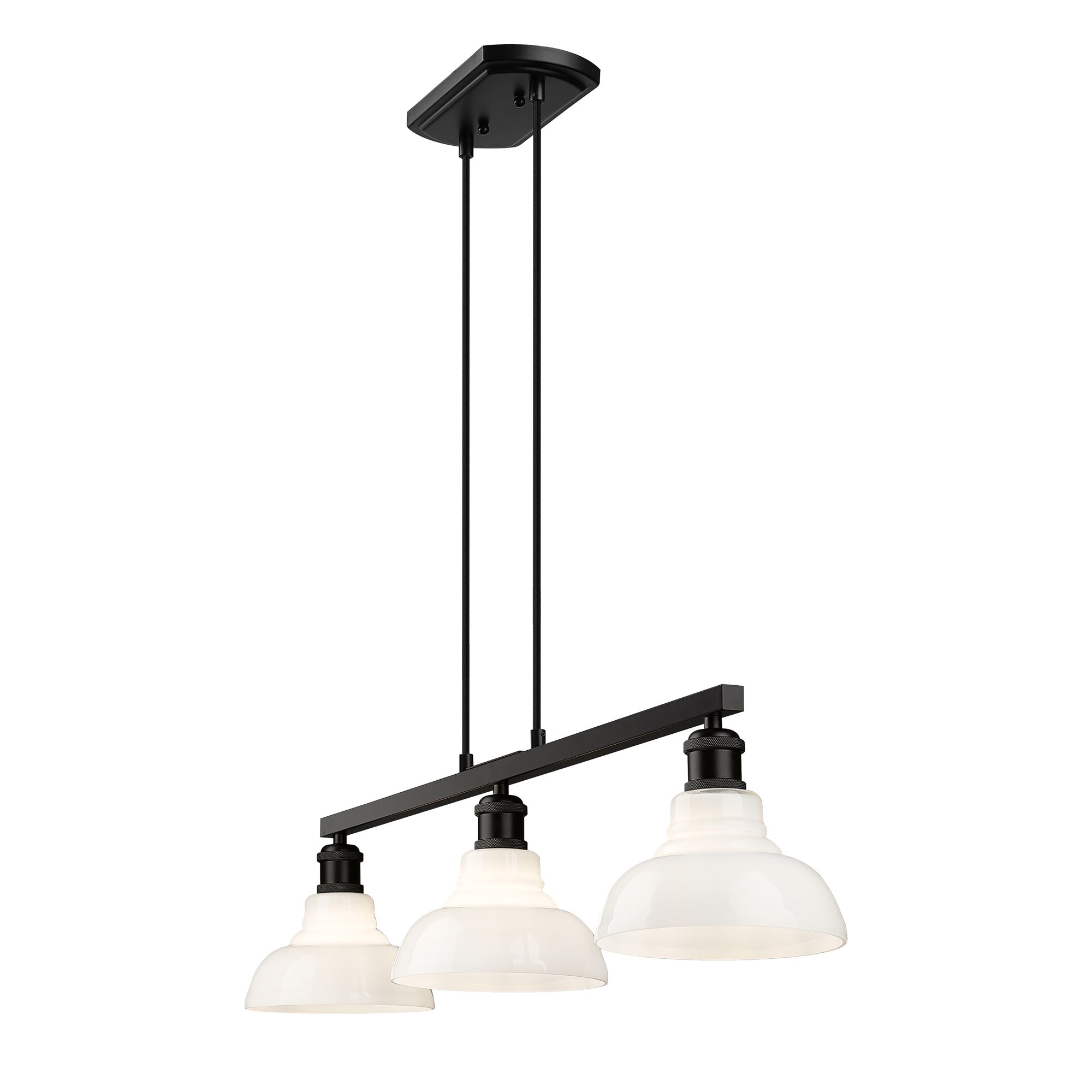 Carver 35 1/2"W Black 3-Light Linear Pendant w/ Milk Glass