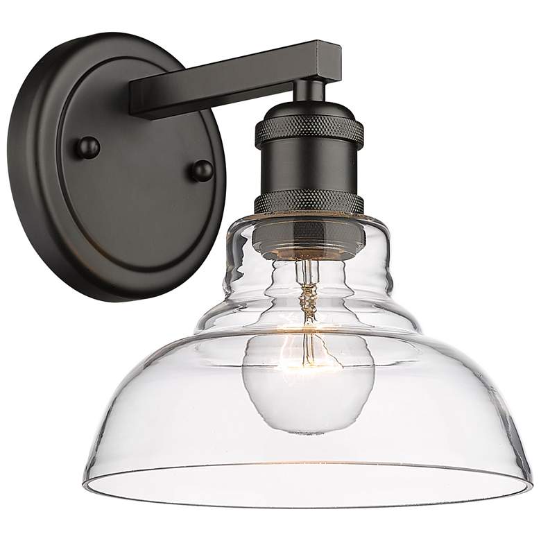 Image 1 Carver 7 1/2" Wide Matte Black 1-Light Wall Sconce with Clear Glass