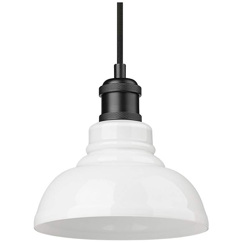 Image 1 Carver 7 1/2" Wide Mini Pendant in Matte Black with Vintage Milk Glass