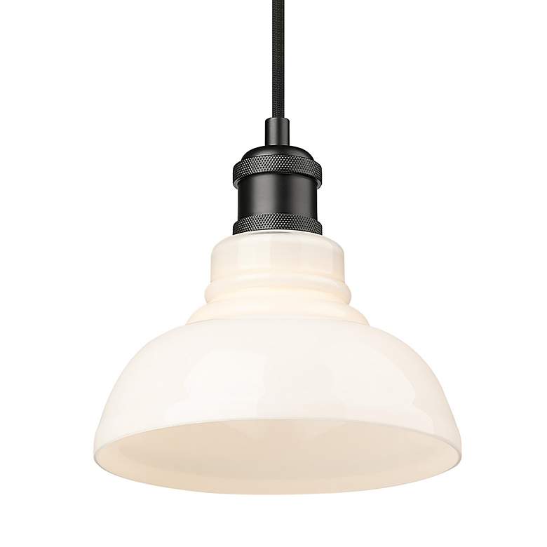 Image 3 Carver 7 1/2" Wide Mini Pendant in Matte Black with Vintage Milk Glass more views