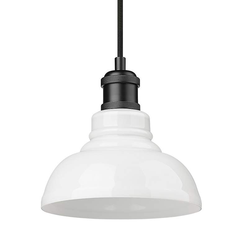 Image 6 Carver 7 1/2" Wide Mini Pendant in Matte Black with Vintage Milk Glass more views