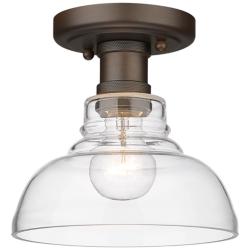 Carver 7 1/2&quot; Wide Rubbed Bronze 1-Light Flush Mount With Clear Glass