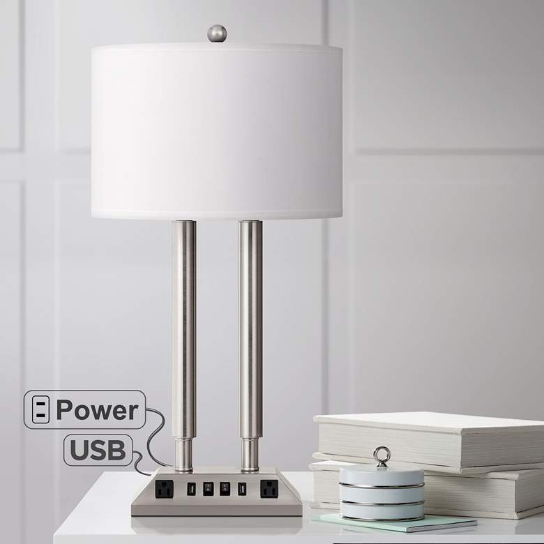 Image 1 Carver Brushed Steel Metal Hotel Desk Lamp with USB Ports