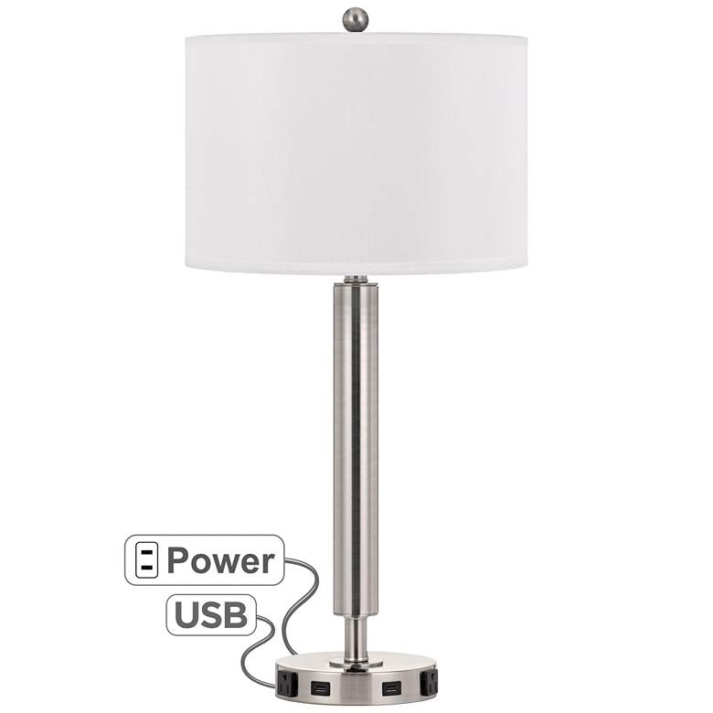 Image 2 Carver Single Light Brushed Steel USB Hotel Table Lamp