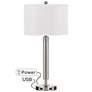 Carver Single Light Brushed Steel USB Hotel Table Lamp