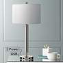 Carver Single Light Brushed Steel USB Hotel Table Lamp