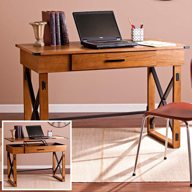 Image 1 Cas 48 1/2 inch Wide Distressed Pine Lift-Top Desk