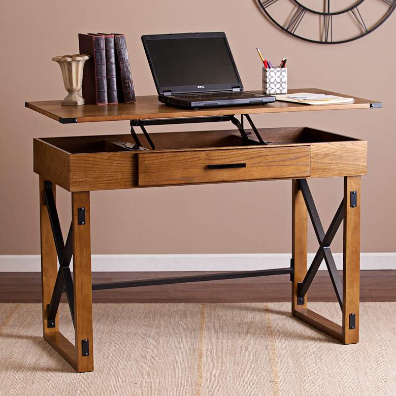 Image 7 Cas 48 1/2" Wide Distressed Pine Lift-Top Desk more views