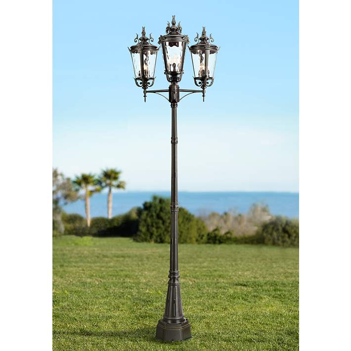 Casa Marseille™ 100 High Black Outdoor 3-Light Post Light