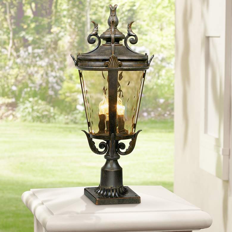 Image 1 Casa Marseille 27 inch High Bronze Post Light with Pier Mount Adapter