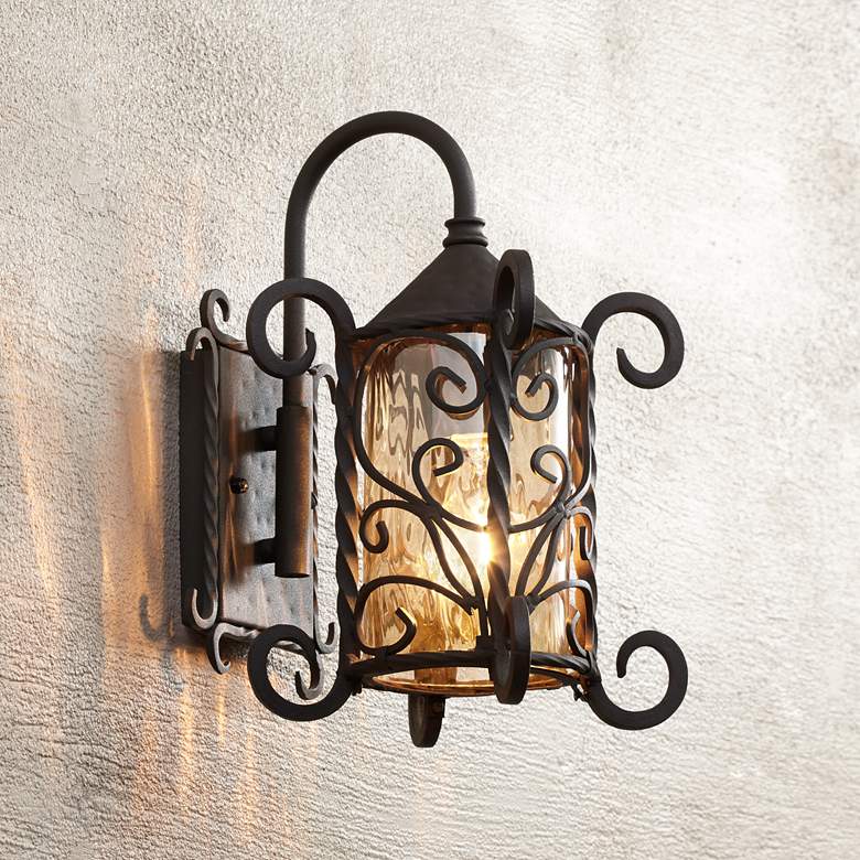 Image 1 Casa Seville 13 1/4 inch High Iron Scroll Traditional Outdoor Wall Light
