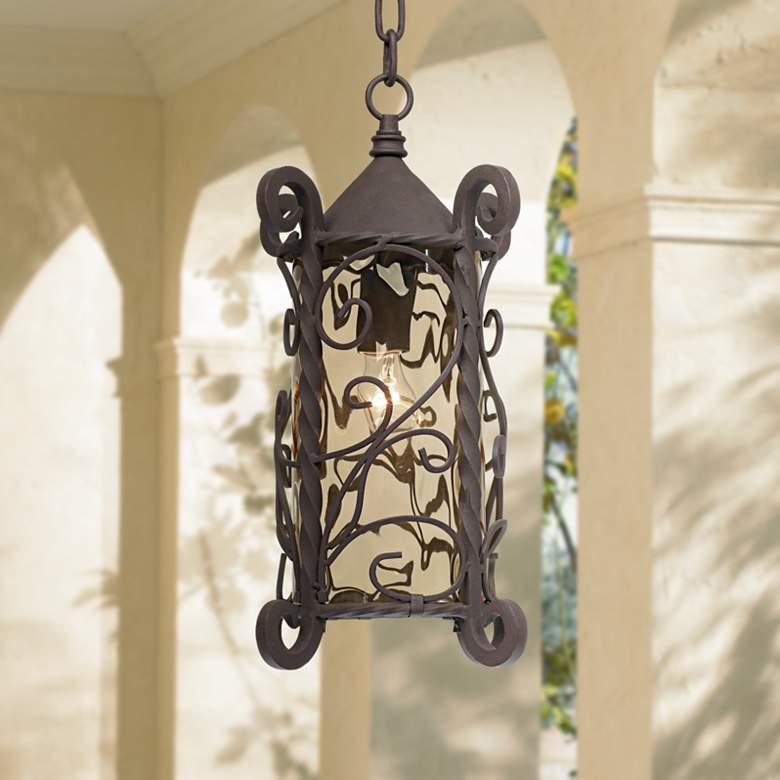 Image 2 Casa Seville 15" High Walnut Scroll Outdoor Hanging Light