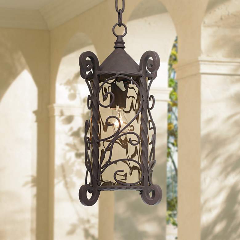 Image 2 Casa Seville 15 inch High Walnut Scroll Outdoor Hanging Light