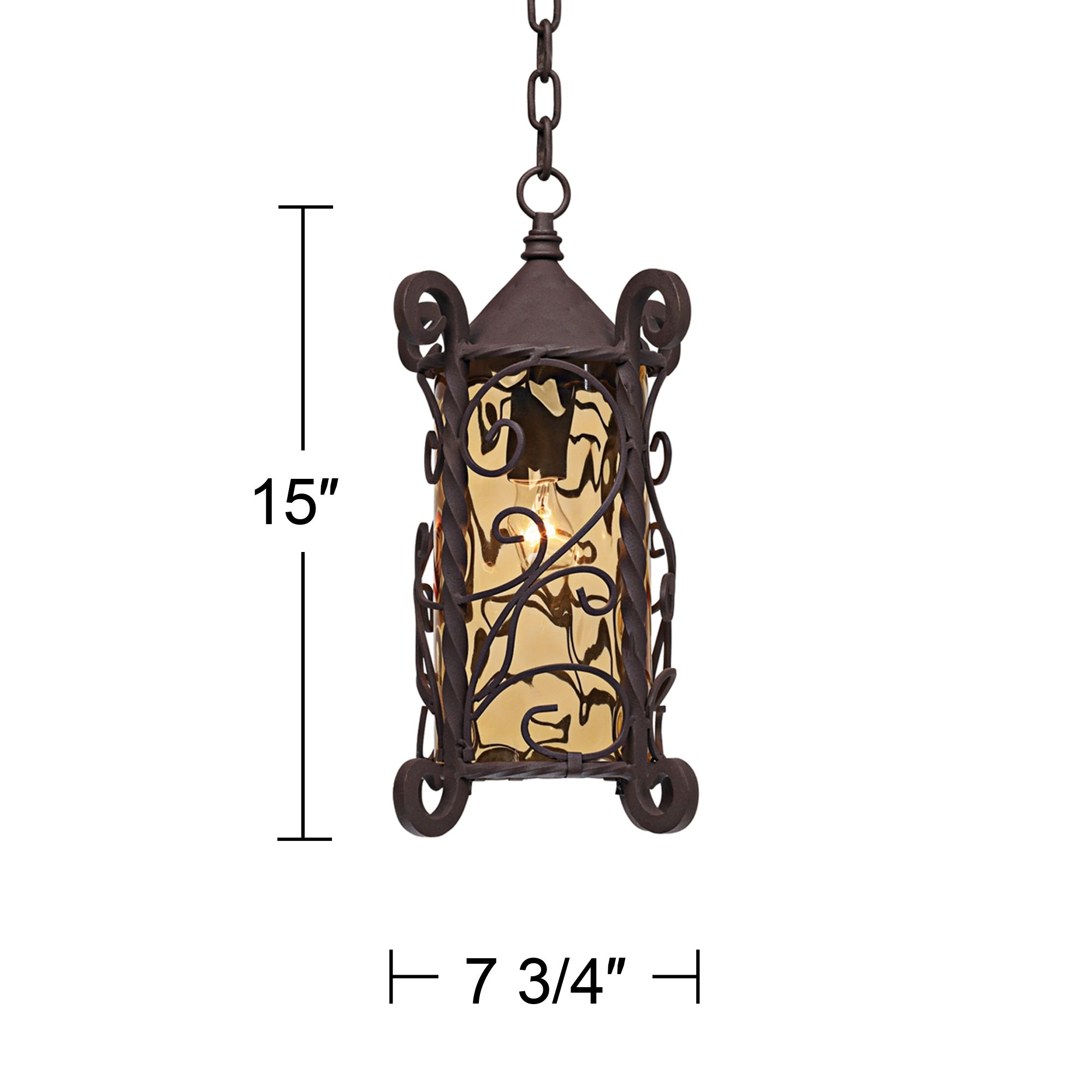 Casa Seville 15" High Walnut Scroll Outdoor Hanging Light in scene