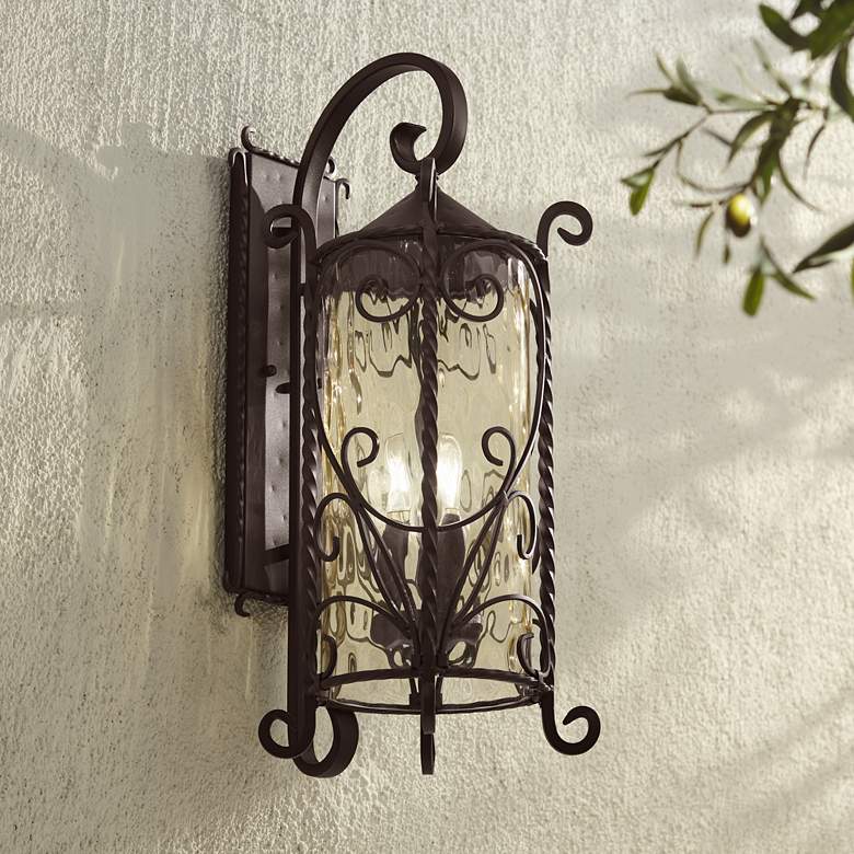 Image 1 Casa Seville 27 inchH Dark Walnut Iron Scroll Outdoor Wall Light