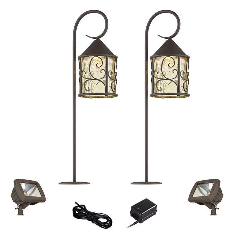 Image 1 Casa Seville Dark Walnut 6-Piece LED Path w/ Flood Light Set