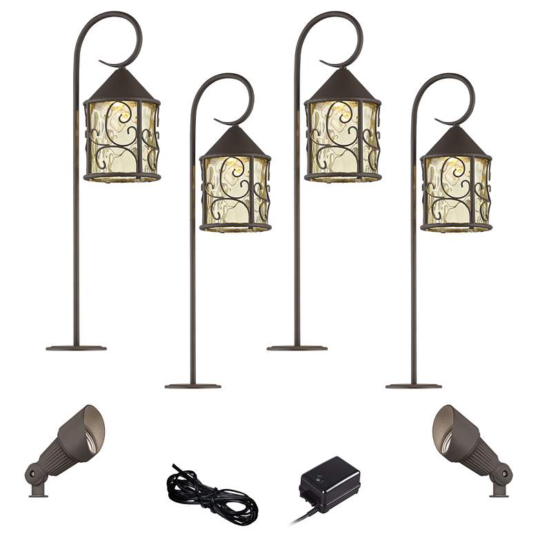 Image 1 Casa Seville Dark Walnut 8-Piece LED Path and Spot Light Set