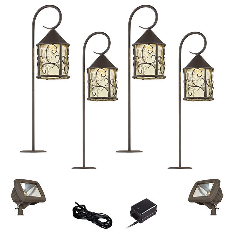 Image 1 Casa Seville Dark Walnut 8-Piece LED Path w/ Flood Light Set