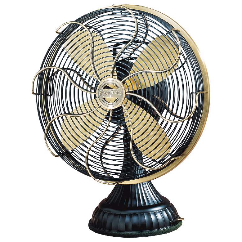 Image 1 Casablanca 10 1/2 inch Zephair Desk Fan with Satin Brass Accents