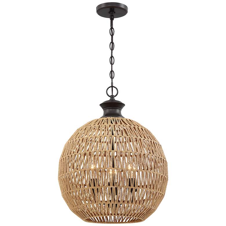 Image 2 Casablanca 18 1/4" Wide Bronze Natural Rope 3-Light Pendant