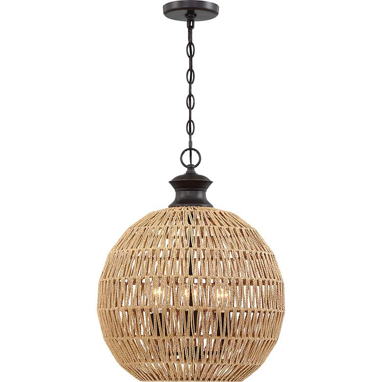 Image 3 Casablanca 18 1/4" Wide Bronze Natural Rope 3-Light Pendant more views