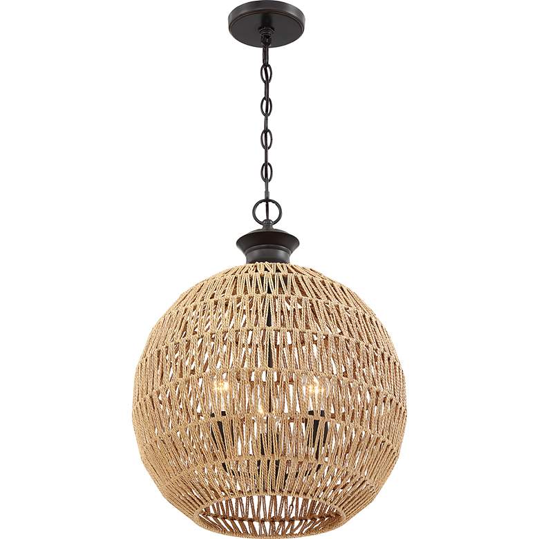 Image 4 Casablanca 18 1/4" Wide Bronze Natural Rope 3-Light Pendant more views